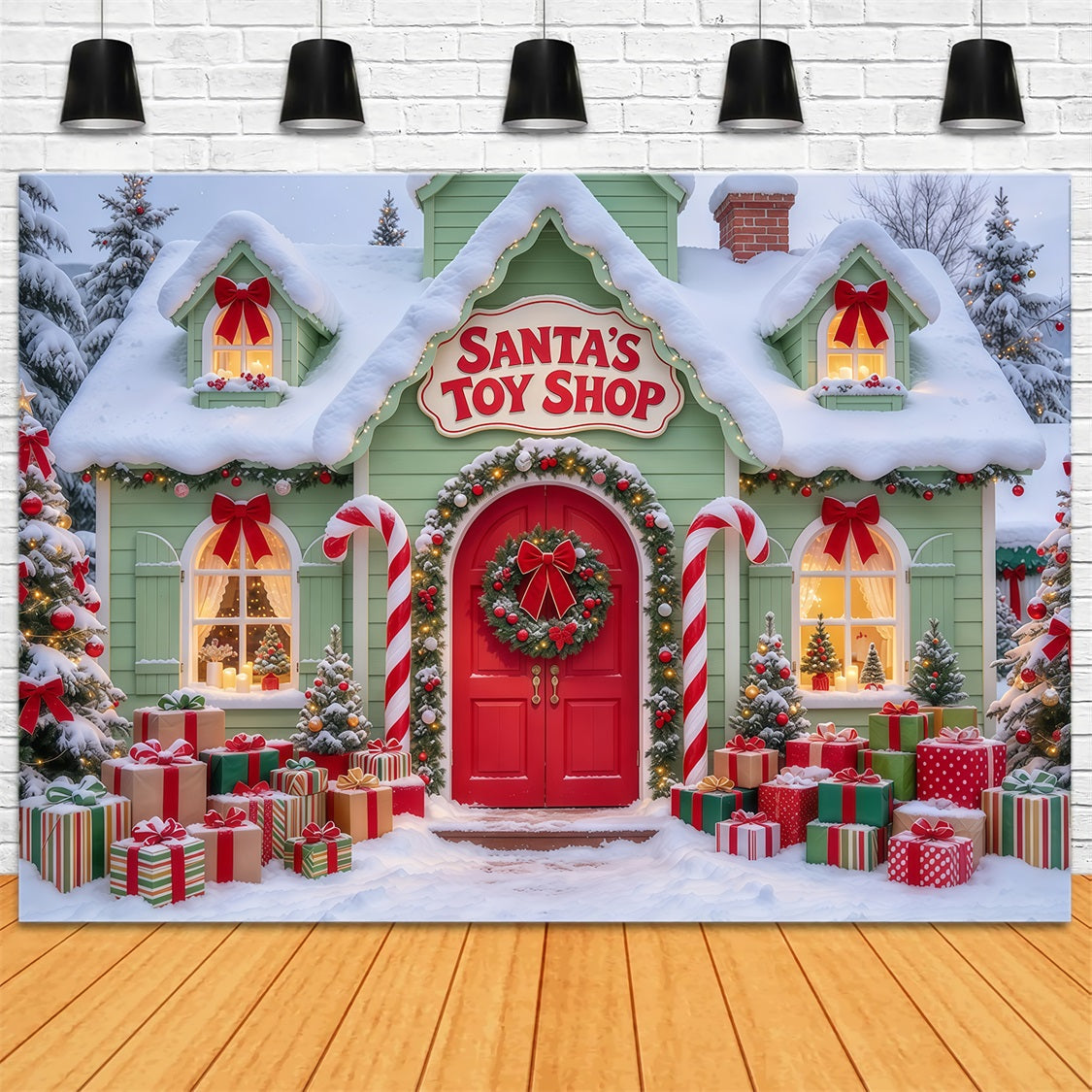 Santa's Toy Shop Backdrop Snowy Santa Toy Shop Backdrop For Santa GQ69-77