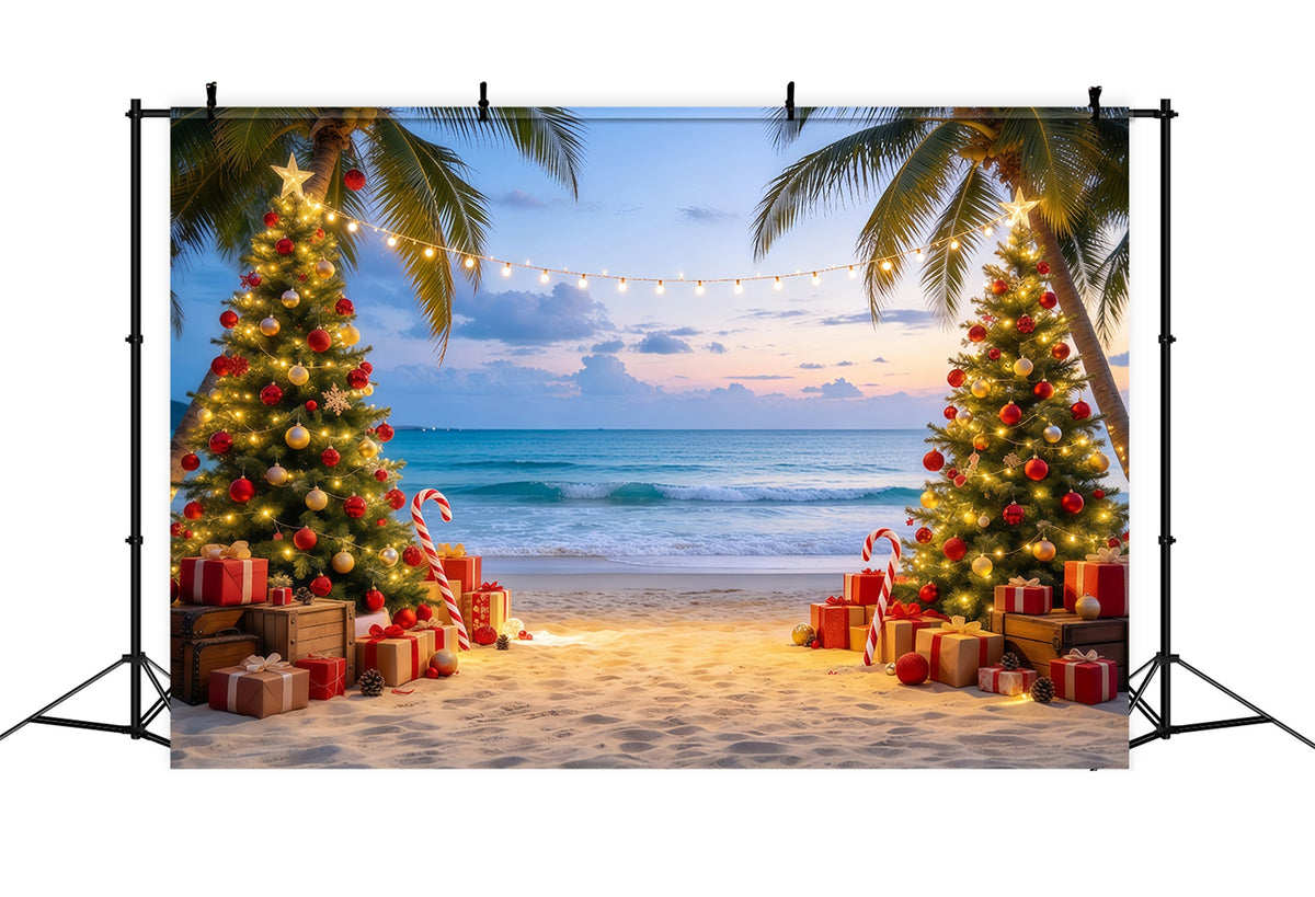 Christmas Backdrop Australia Tropical Beach Tree Display Christmas 3d Backdrop GQ69-78