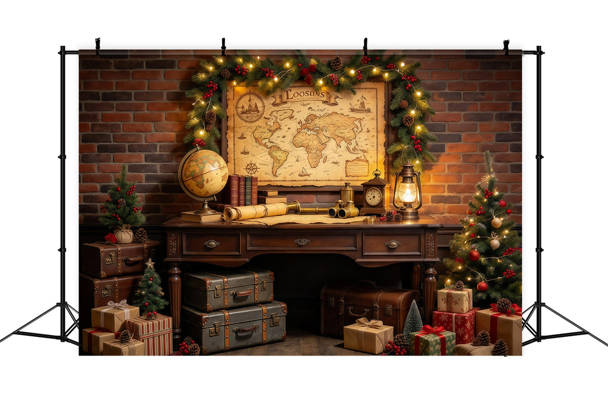 Christmas Around The World Backdrop Vintage Travel Map Display Vintage Christmas Backdrops GQ69-82