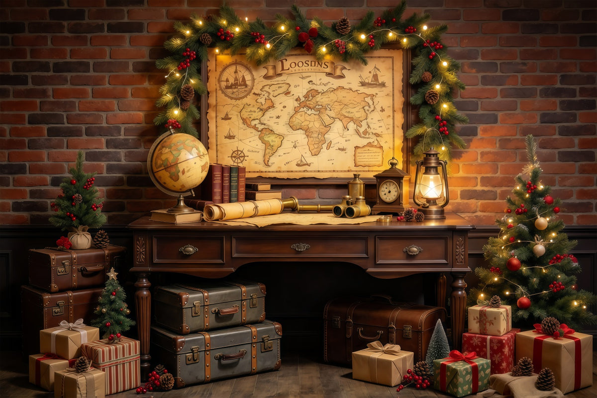 Christmas Around The World Backdrop Vintage Travel Map Display Vintage Christmas Backdrops GQ69-82