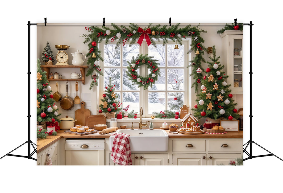 Large Christmas Scene Backdrop Festive Kitchen Window Display Christmas Baking Backdrop GQ69-83