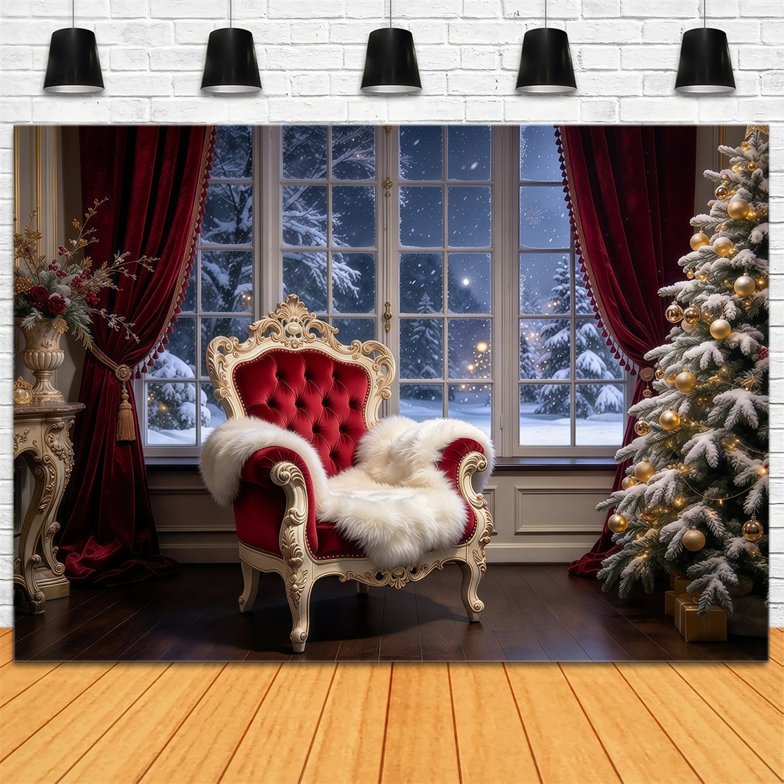 Santa Chair Backdrop Royal Velvet Chair Portrait Santa House Backdrop GQ69-85