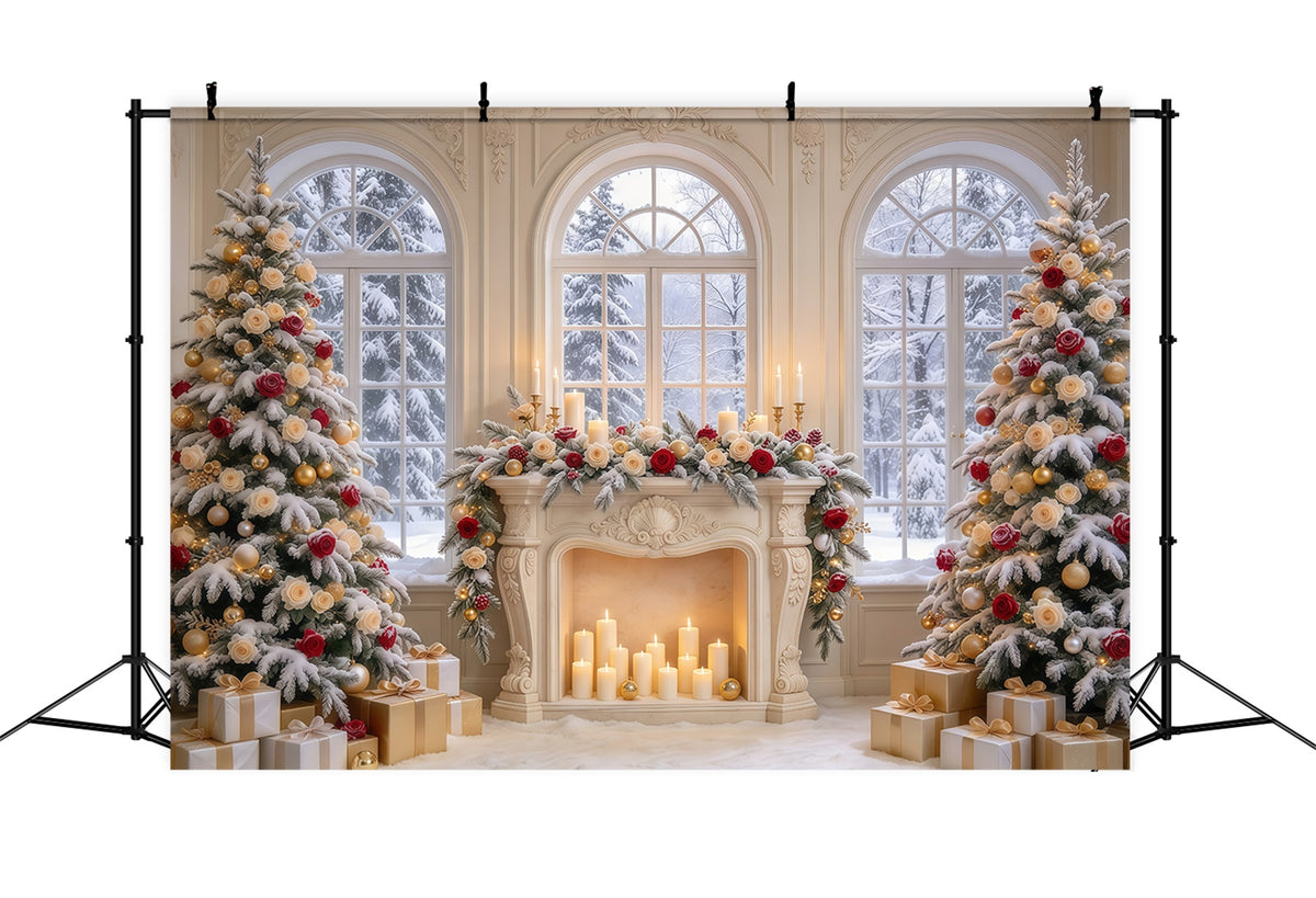 High Resolution Christmas Backdrop Photography Rose Fireplace Winter Elegance Elegant Christmas Backdrops GQ69-87
