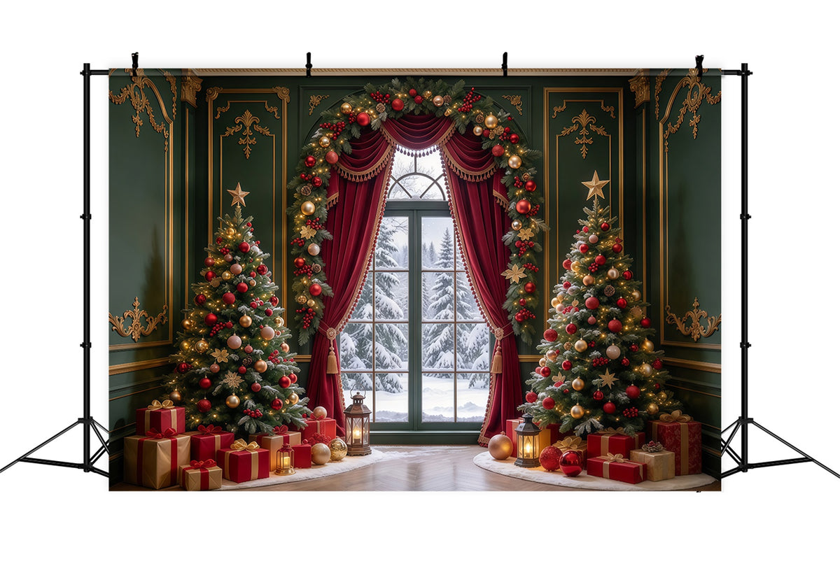 Christmas Backdrop Pictures Emerald Red Curtain Display Cloth Christmas Backdrop GQ69-96