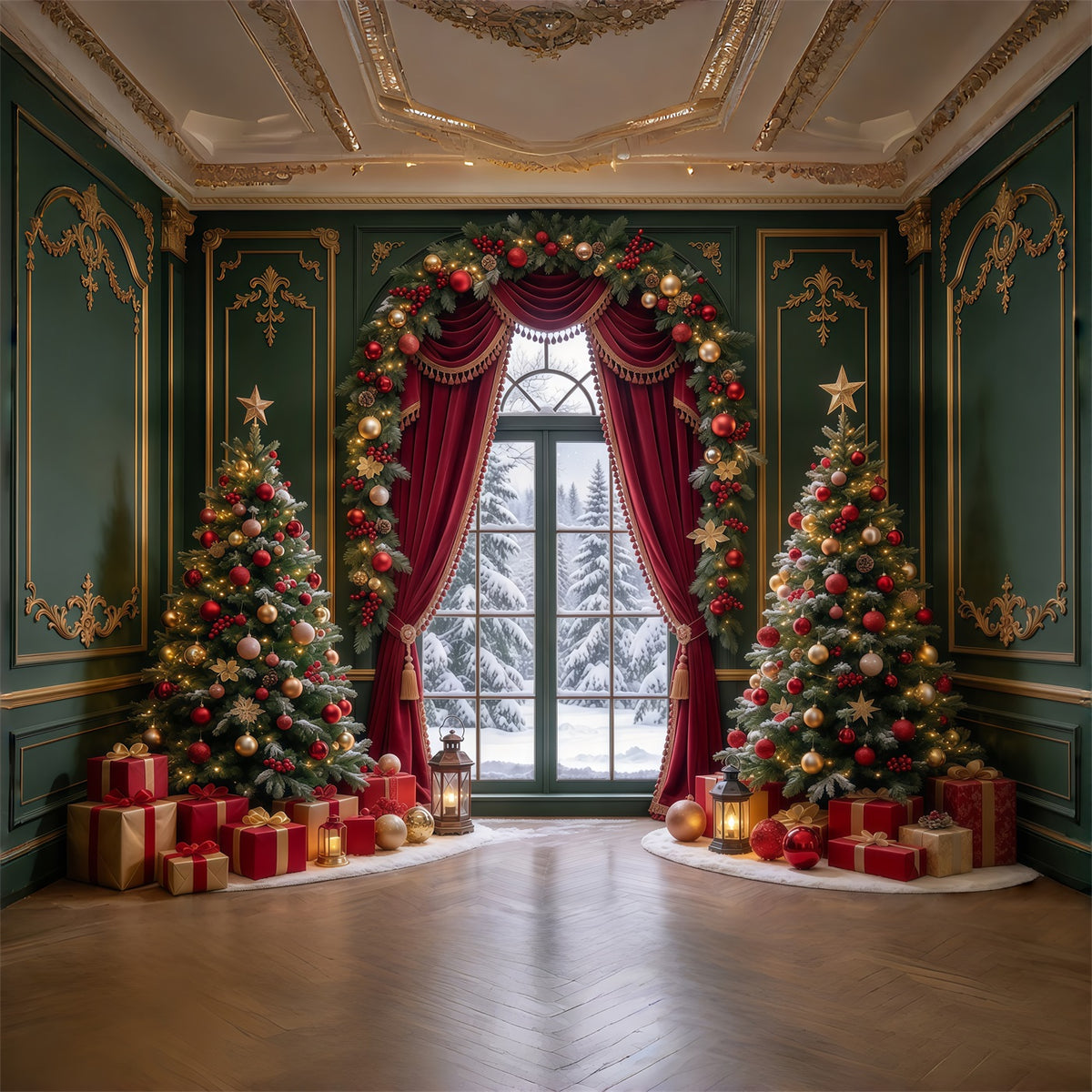 Christmas Backdrop Pictures Emerald Red Curtain Display Cloth Christmas Backdrop GQ69-96