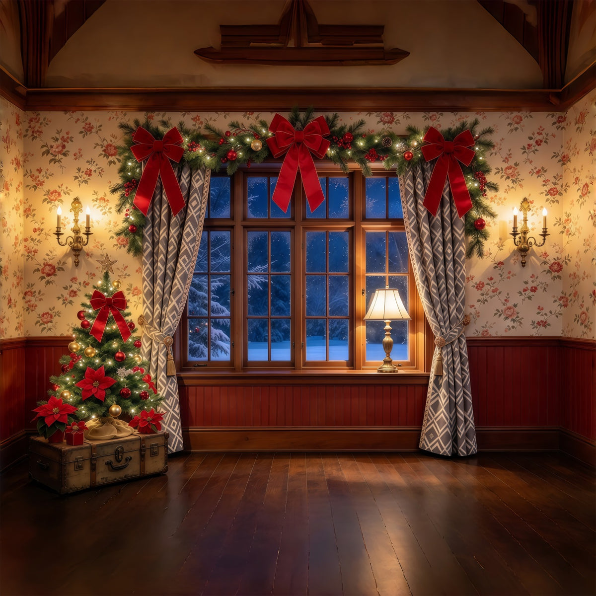 A Christmas Story Photo Backdrop Cozy Bow Window Decor Festive Christmas Backdrop GQ69-97