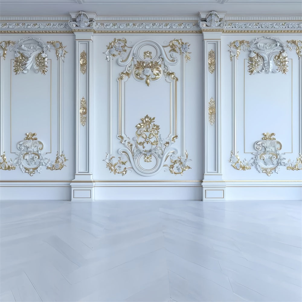 Artistic Backdrop Exquisite Gold Trimmed White Wall Backdrop GTY-121