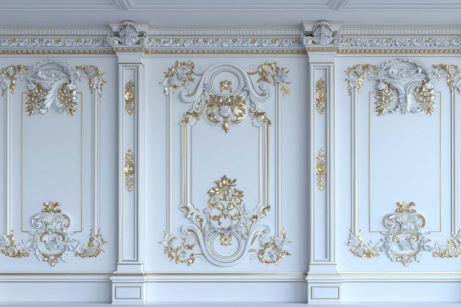 Artistic Backdrop Exquisite Gold Trimmed White Wall Backdrop GTY-121