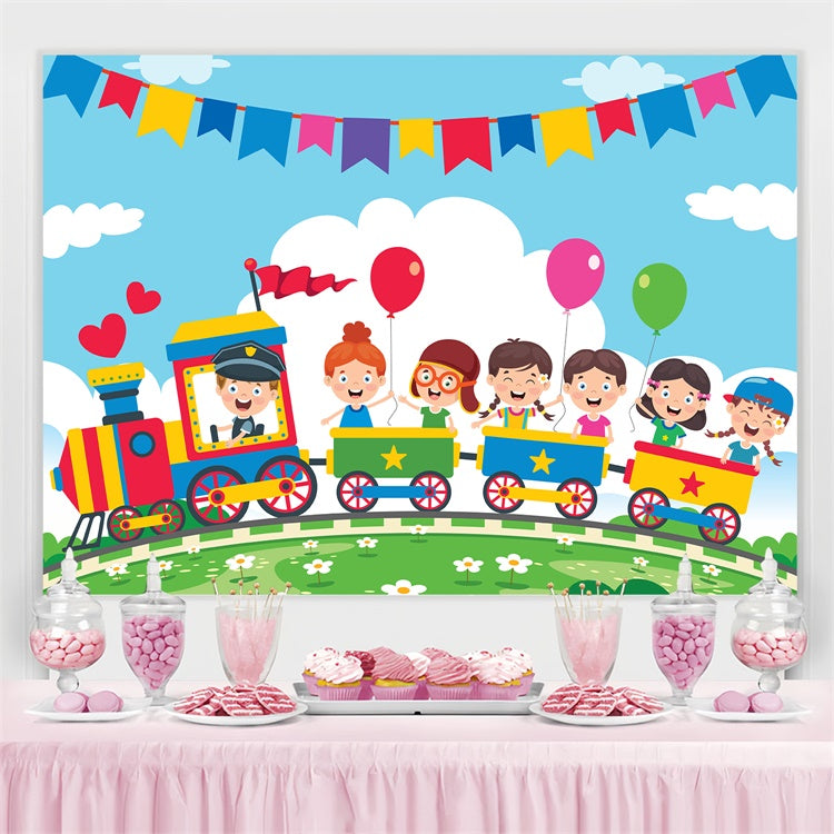 Mexican Children's Day Backdrop Joyful Kids Balloon Train Backdrop GTY3-115
