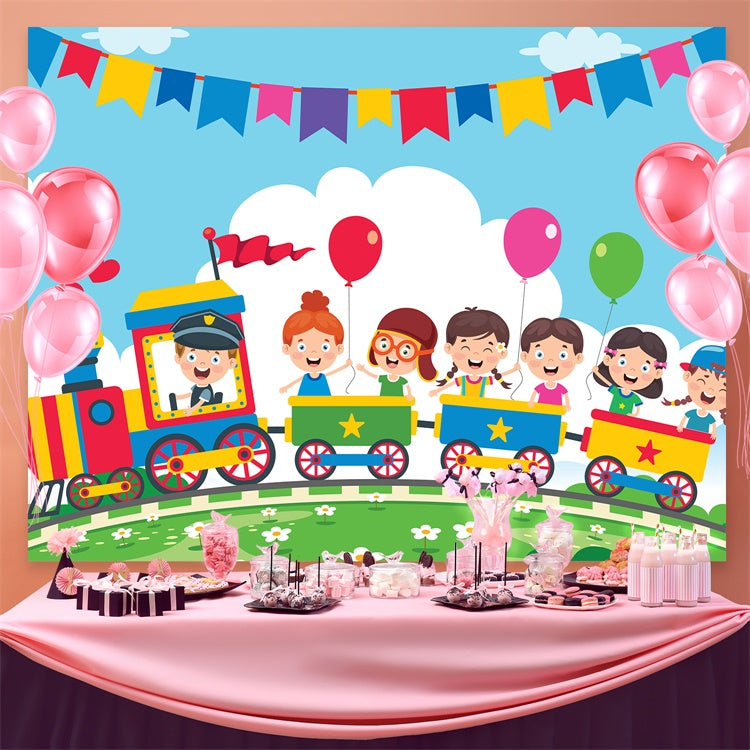 Mexican Children's Day Backdrop Joyful Kids Balloon Train Backdrop GTY3-115