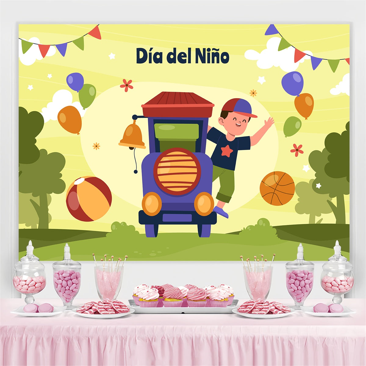 Mexican Children's Day Backdrop Outdoor Train Adventure Backdrop GTY3-116