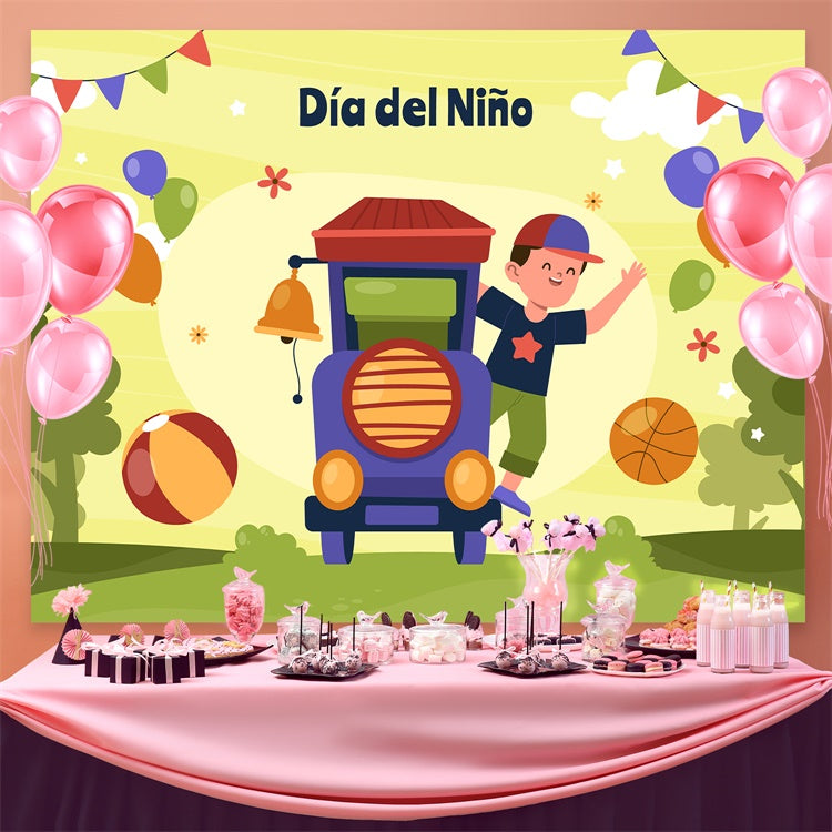 Mexican Children's Day Backdrop Outdoor Train Adventure Backdrop GTY3-116