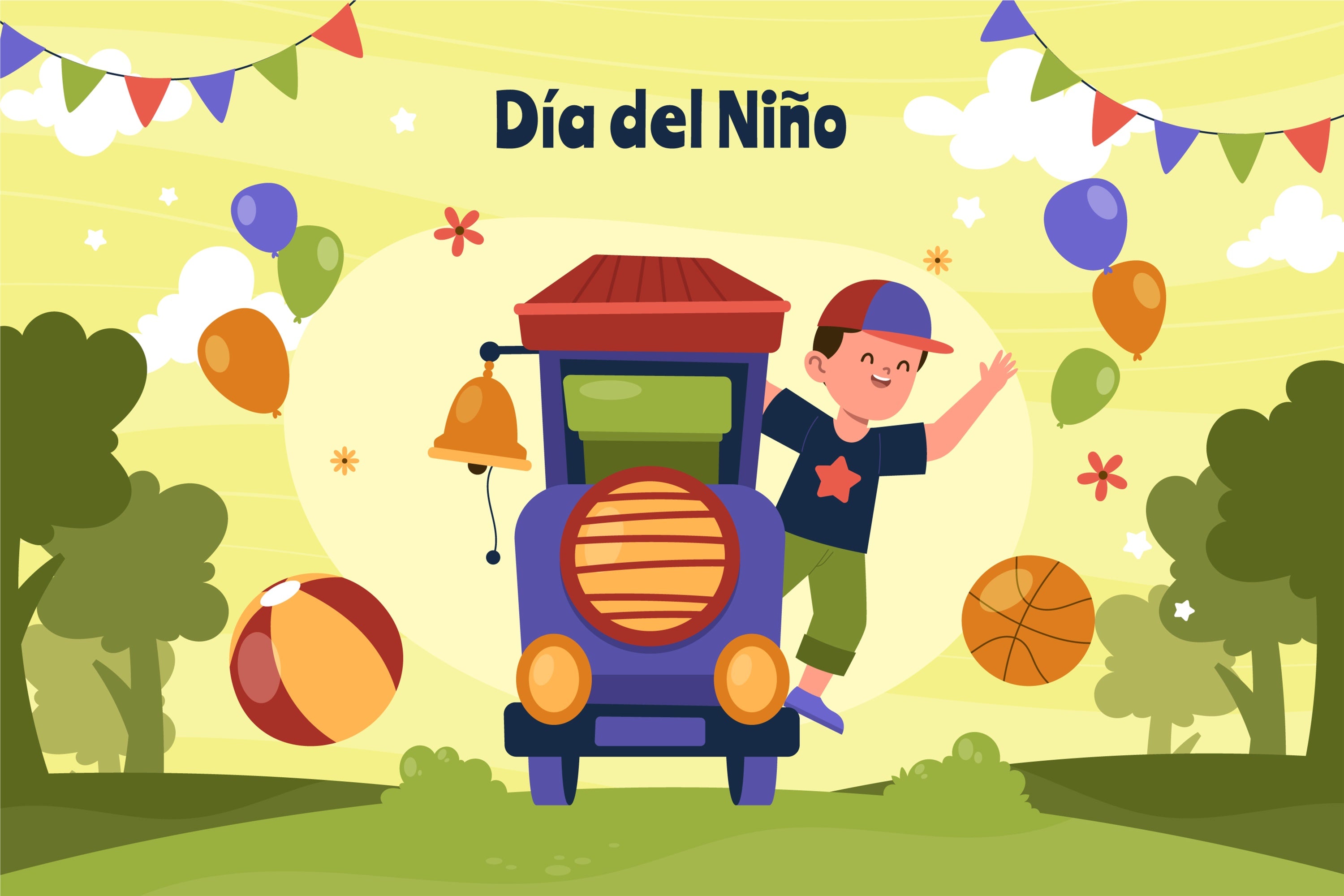 Mexican Children's Day Backdrop Outdoor Train Adventure Backdrop GTY3-116