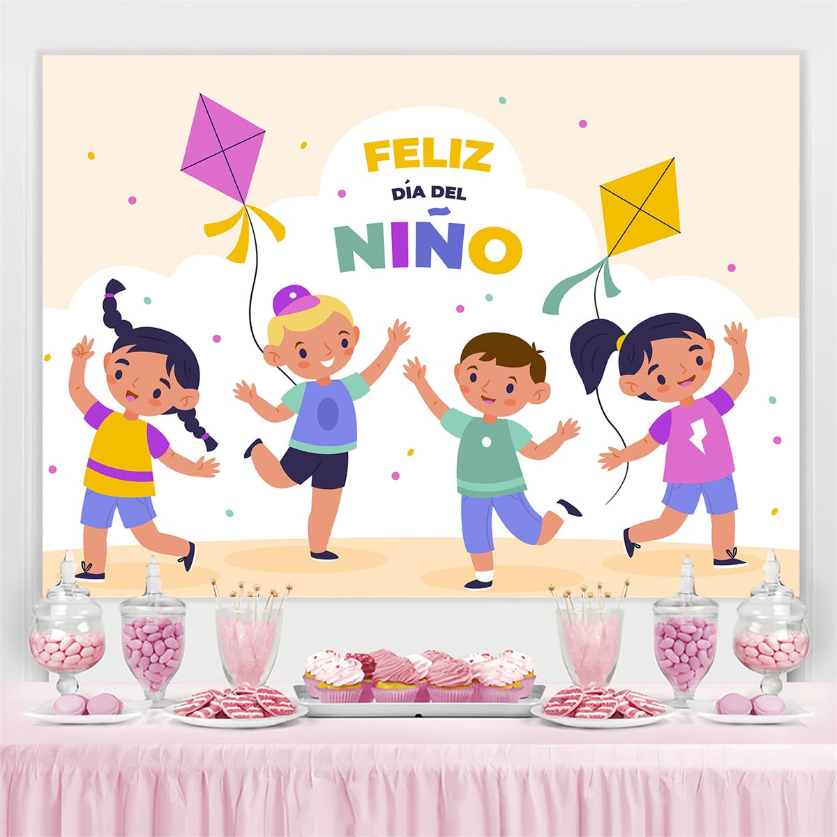 Mexican Children's Day Backdrop Kite Flying Happy Kids Backdrop GTY3-117