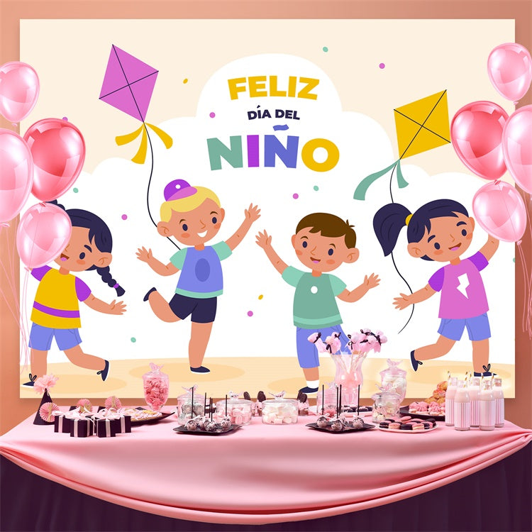 Mexican Children's Day Backdrop Kite Flying Happy Kids Backdrop GTY3-117