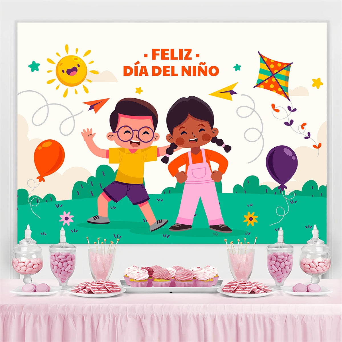Mexican Children's Day Backdrop Kites Balloons Kids Party Backdrop GTY3-121