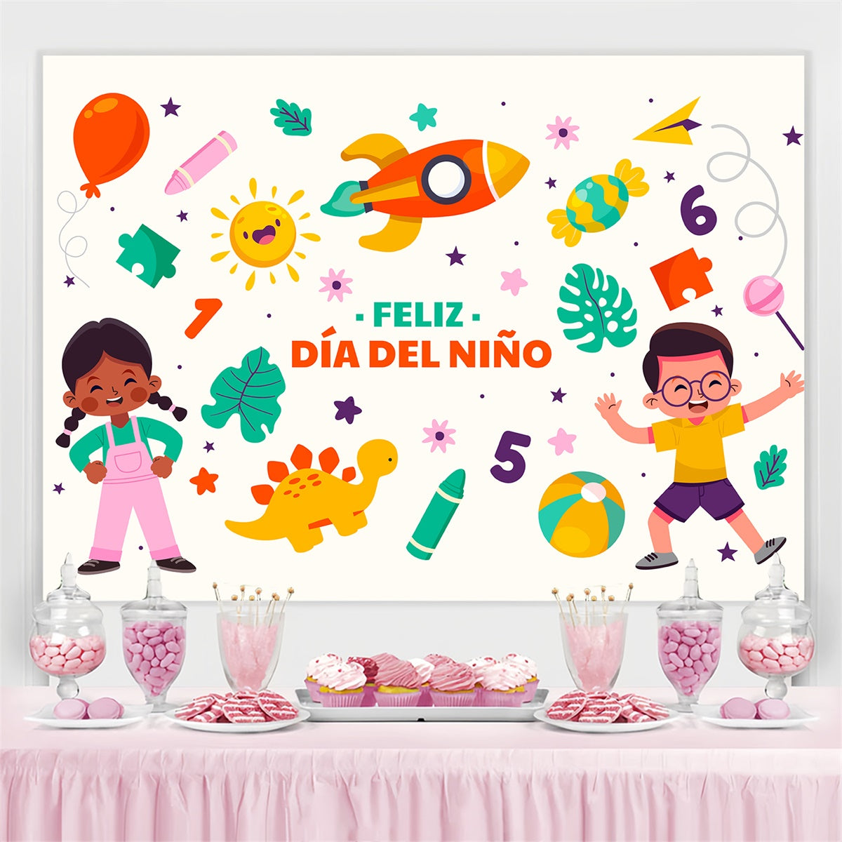 Mexican Children's Day Backdrop Rocket Exploration Kids Backdrop GTY3-122