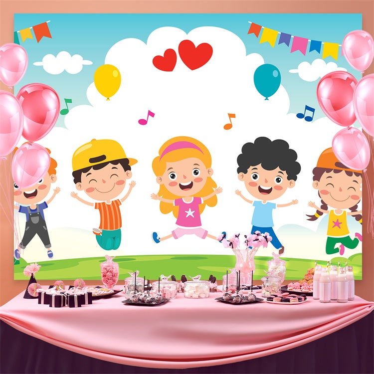 Mexican Children's Day Backdrop Happy Kids Colorful Balloons Backdrop GTY3-126