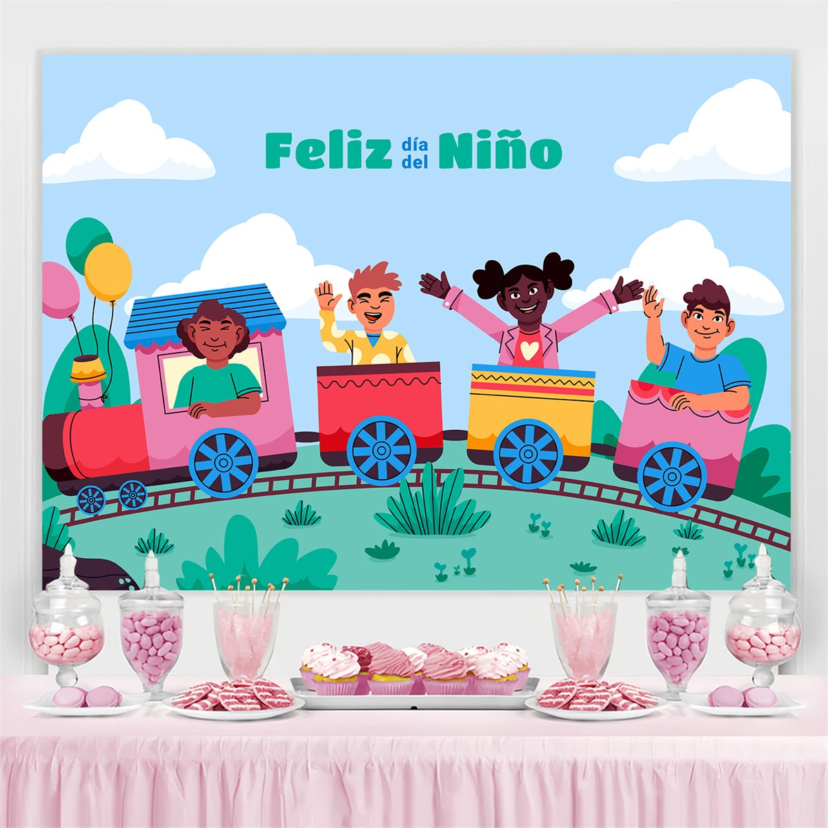 Mexican Children's Day Backdrop Colorful Train Journey Backdrop GTY3-127