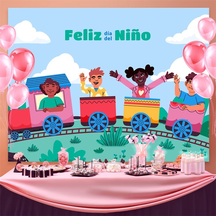 Mexican Children's Day Backdrop Colorful Train Journey Backdrop GTY3-127
