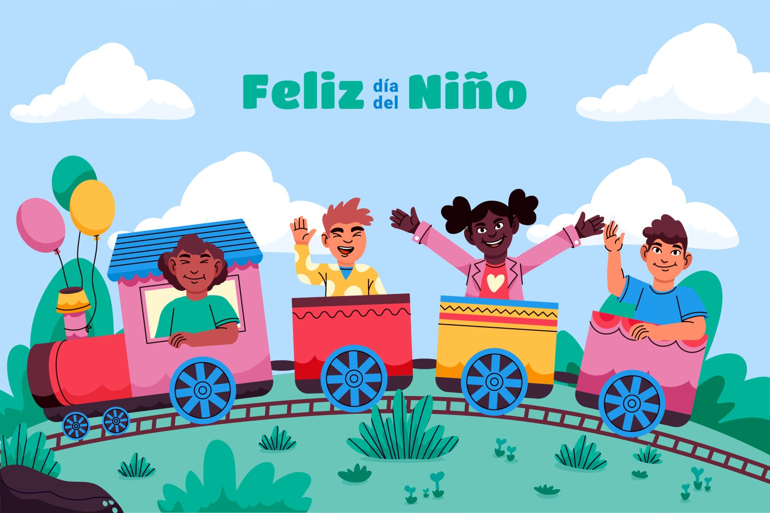 Mexican Children's Day Backdrop Colorful Train Journey Backdrop GTY3-127