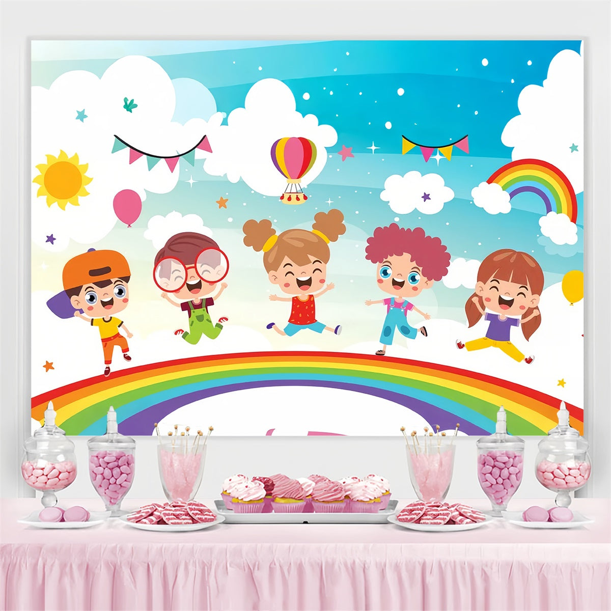 Mexican Children's Day Backdrop Happy Kids Jumping Backdrop GTY3-128