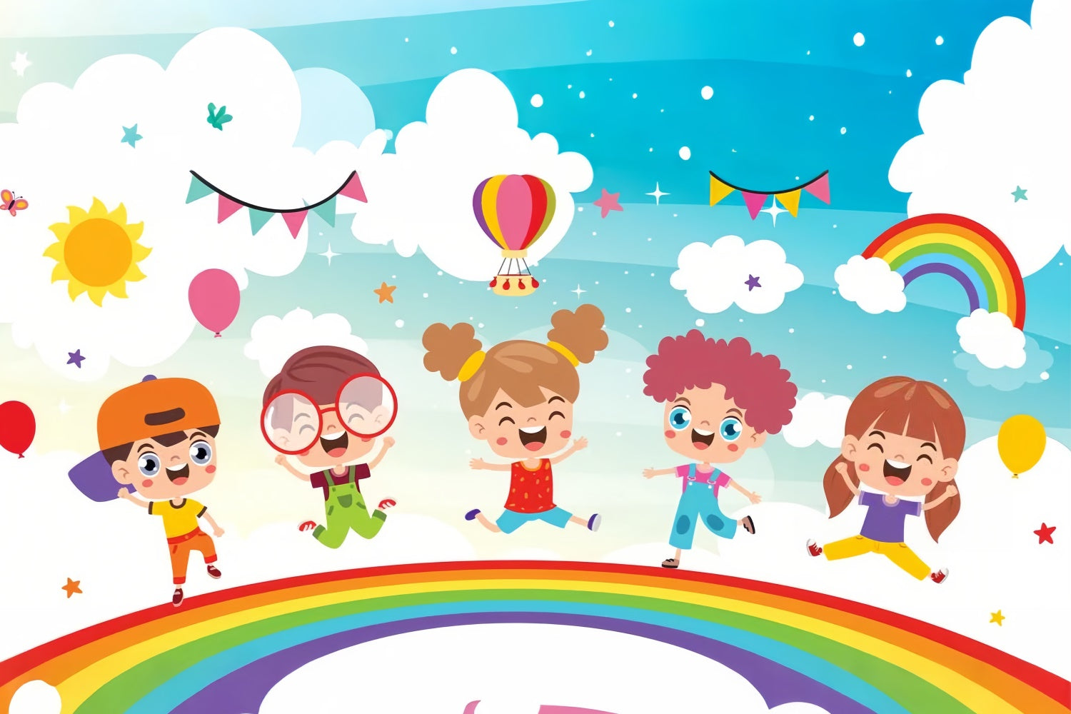Mexican Children's Day Backdrop Happy Kids Jumping Backdrop GTY3-128