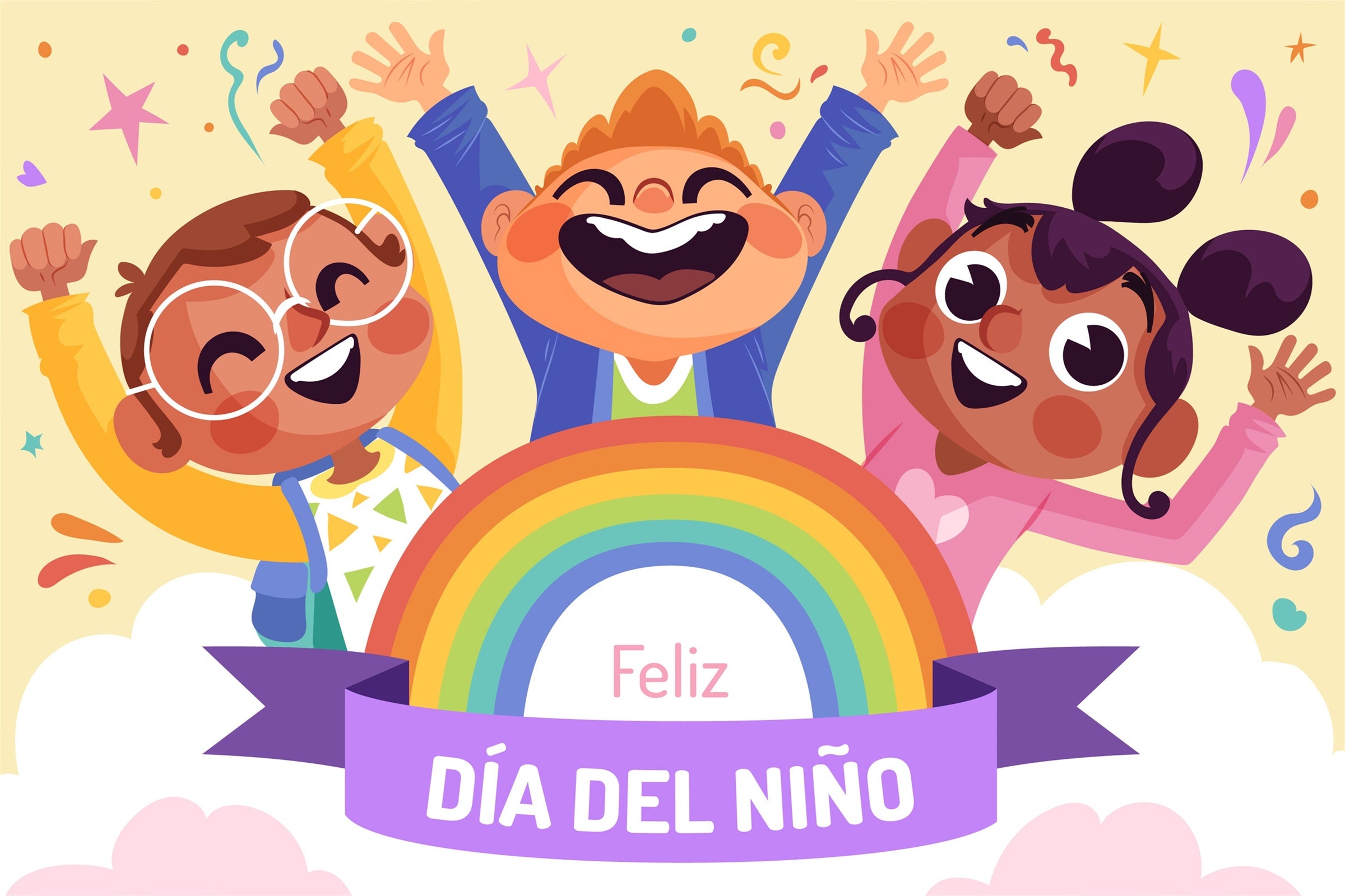 Mexican Children's Day Backdrop Excited Kids Confetti Backdrop GTY3-129
