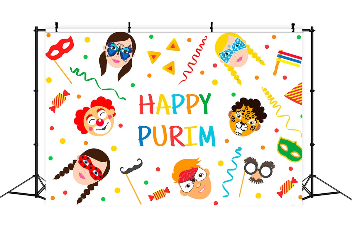 Purim Backdrop Bright Purim Colorful Mask Celebration Backdrop GTY3-13