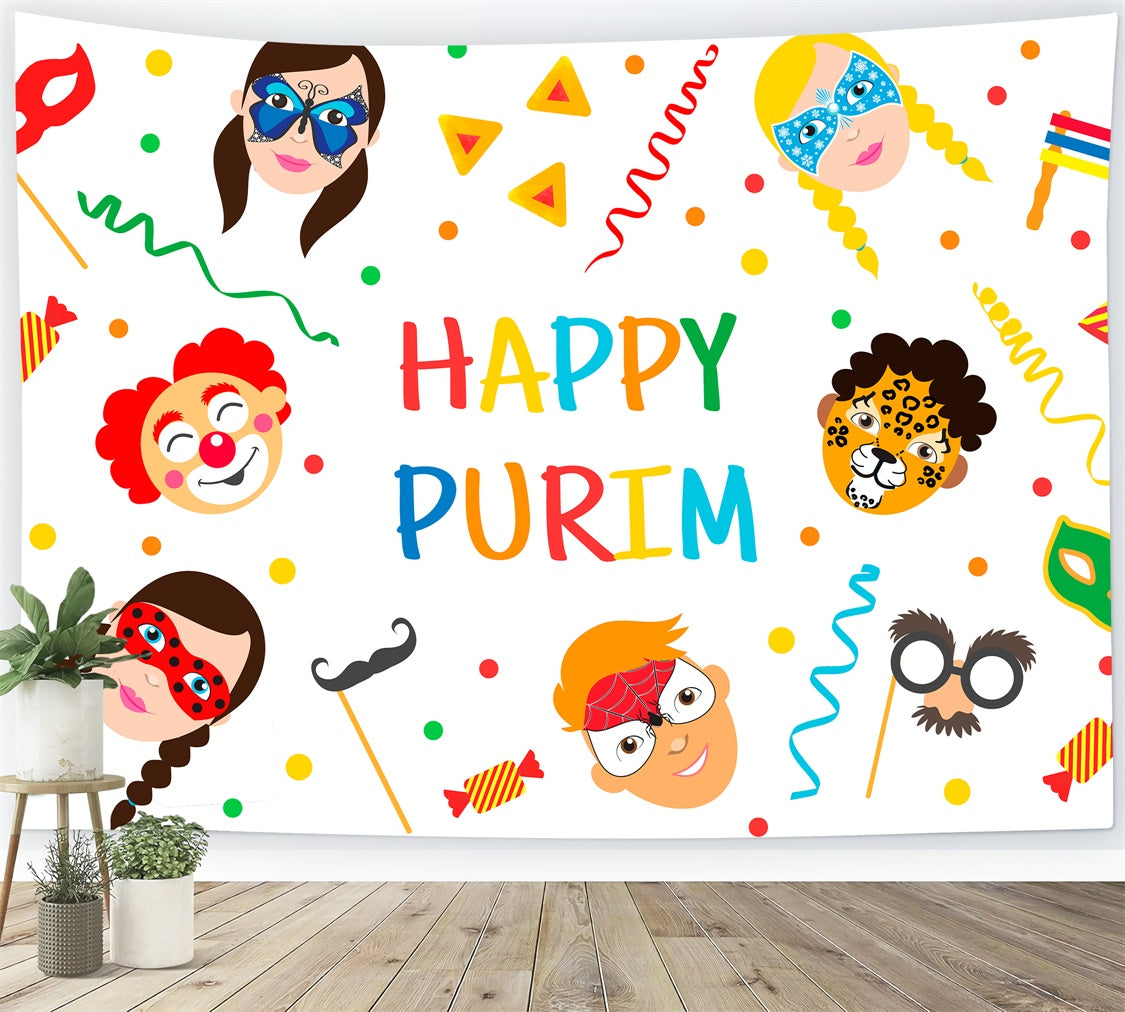 Purim Backdrop Bright Purim Colorful Mask Celebration Backdrop GTY3-13