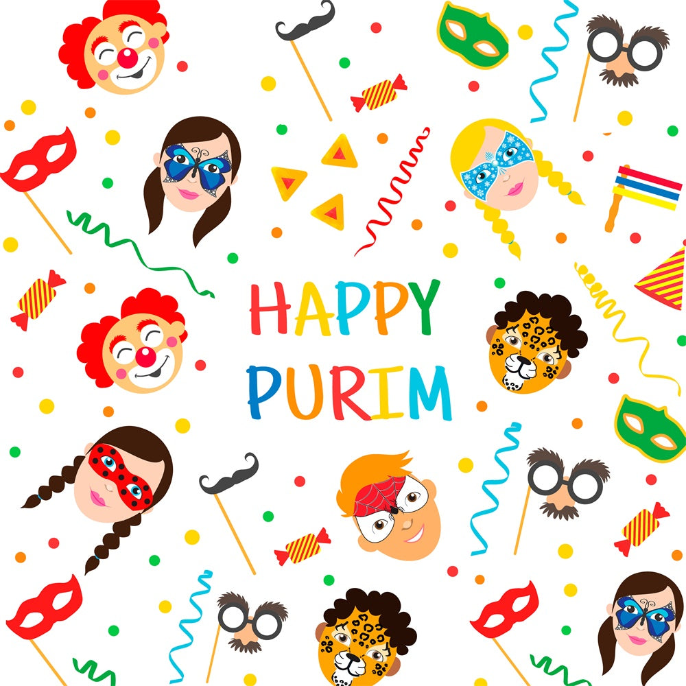 Purim Backdrop Bright Purim Colorful Mask Celebration Backdrop GTY3-13