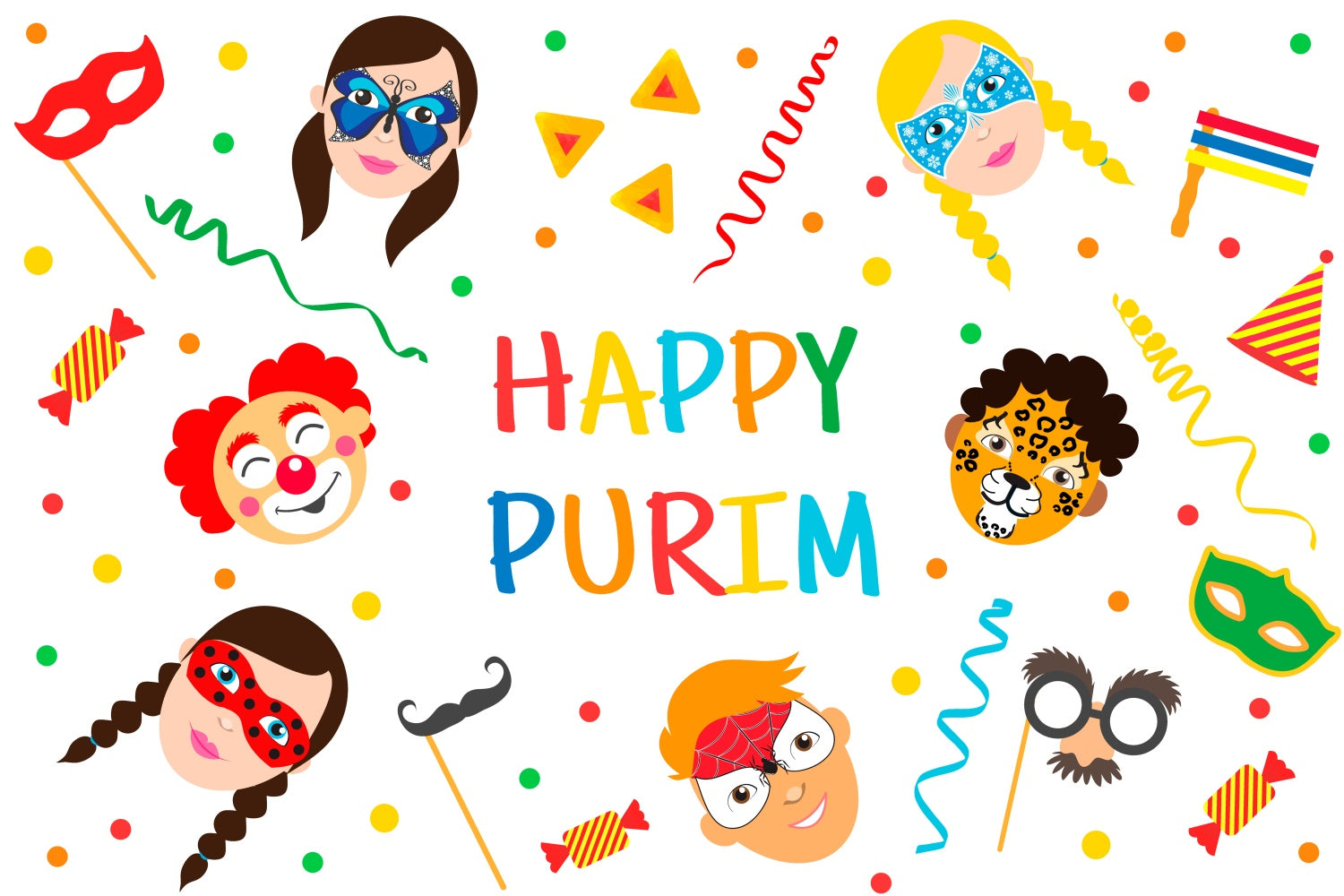 Purim Backdrop Bright Purim Colorful Mask Celebration Backdrop GTY3-13