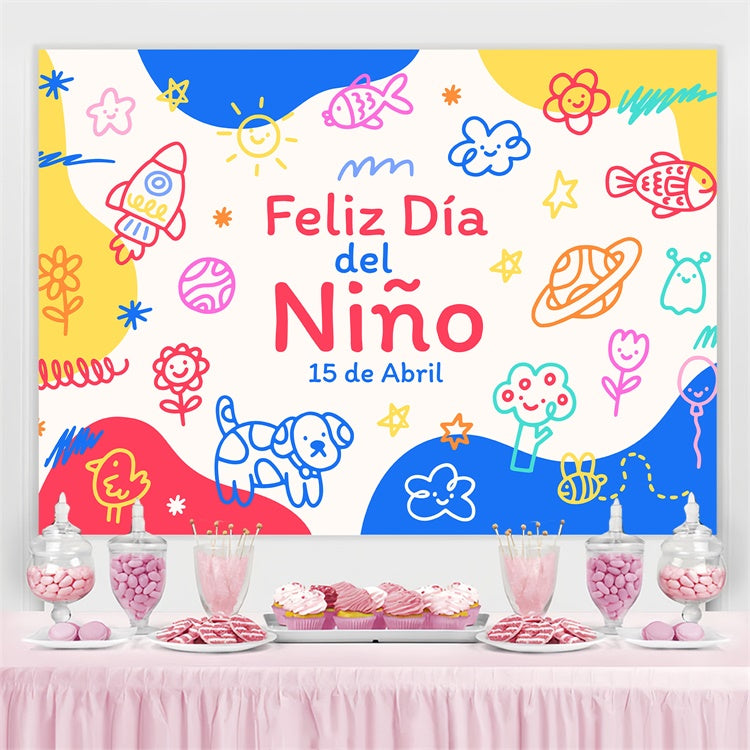 Mexican Children's Day Backdrop Playful Doodle Fiesta Backdrop GTY3-130