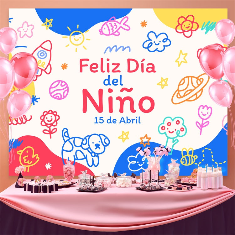Mexican Children's Day Backdrop Playful Doodle Fiesta Backdrop GTY3-130