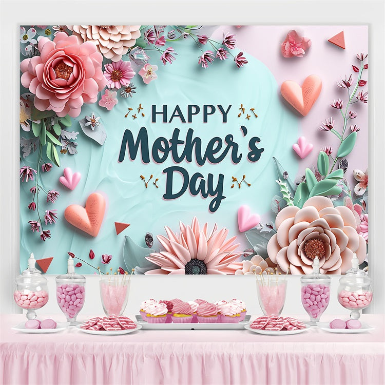 Mother's Day Backdrop Pastel Floral Elegant Heart Backdrop GTY3-139