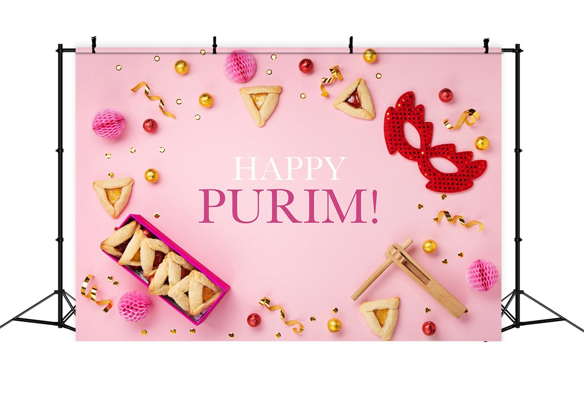 Purim Backdrop Mask Cookies Pink Party Backdrop GTY3-14