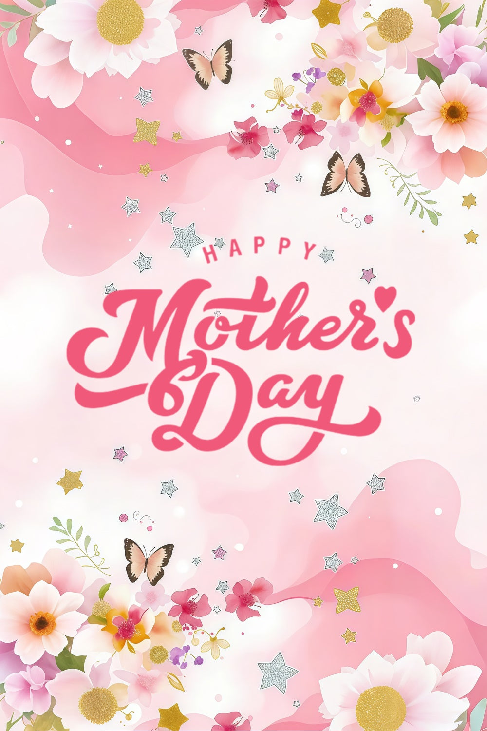 Mothers Day Backdrops Blush Floral Butterfly Elegance Backdrop GTY3-148