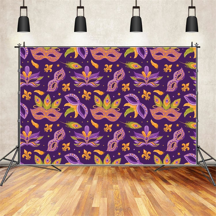 Purim Backdrop Ornate Masquerade Feather Mask Backdrop GTY3-15