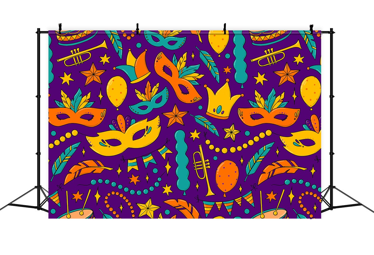 Purim Backdrop Golden Crown Mask Festive Backdrop GTY3-16