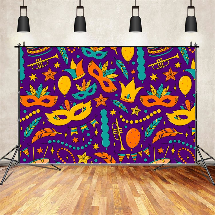 Purim Backdrop Golden Crown Mask Festive Backdrop GTY3-16