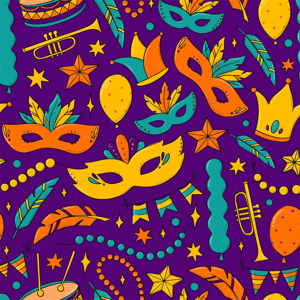 Purim Backdrop Golden Crown Mask Festive Backdrop GTY3-16