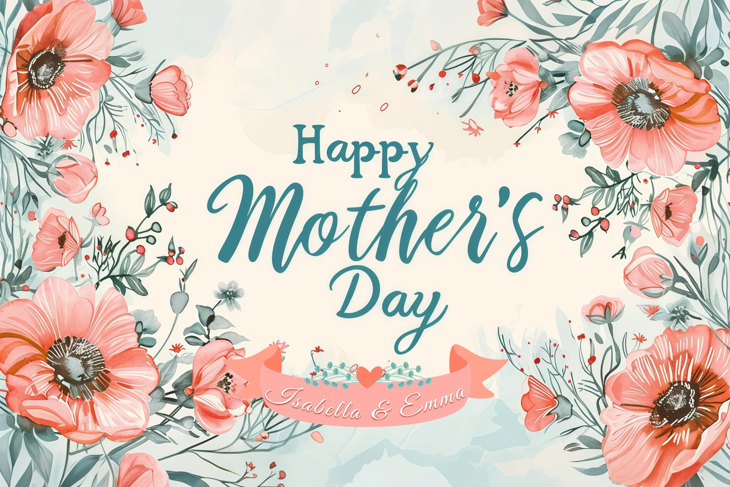 Mothers Day Backdrops Watercolor Floral Customized Backdrop GTY3-173