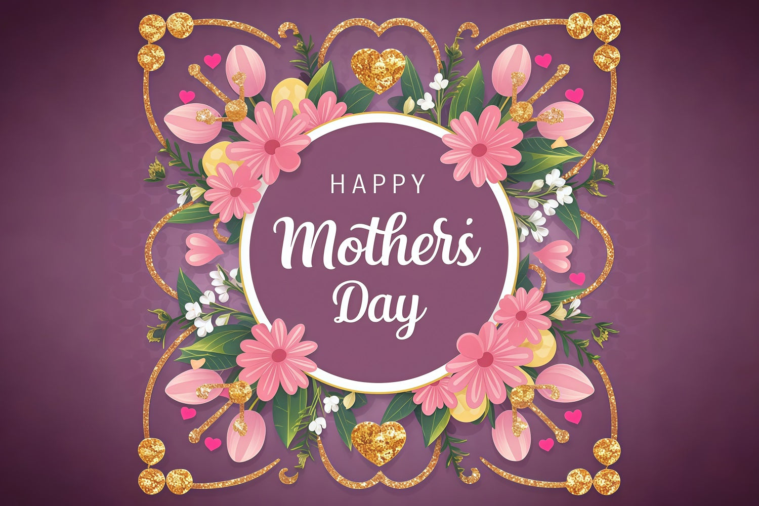 Mothers Day Backdrop Purple Gold Floral Personalized Backdrop GTY3-174