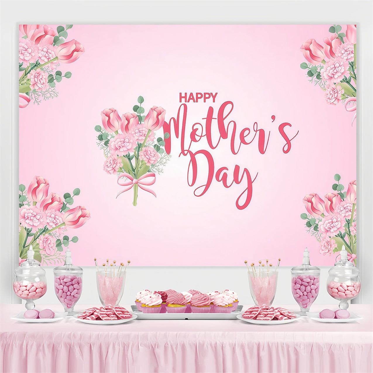 Backdrops For Mother's Day Pink Floral Bouquet Personalised Backdrop GTY3-175