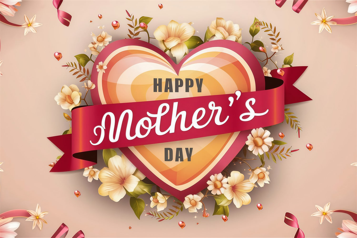 Mother's Day Photo Backdrop Floral Heart Ribbon Personalized Backdrop GTY3-178