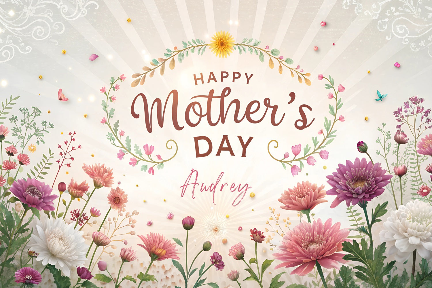 Mother's Day Backdrops Vintage Garden Floral Personalised Backdrop GTY3-179