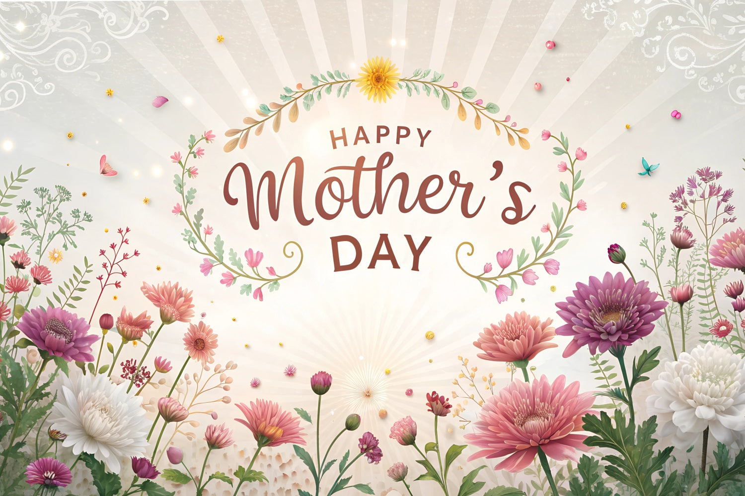 Mother's Day Backdrops Vintage Garden Floral Personalised Backdrop GTY3-179