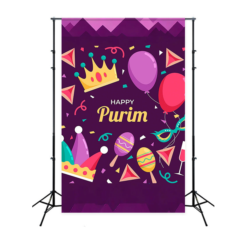 Purim Backdrop Purple Party Decorations Festival Backdrop GTY3-18
