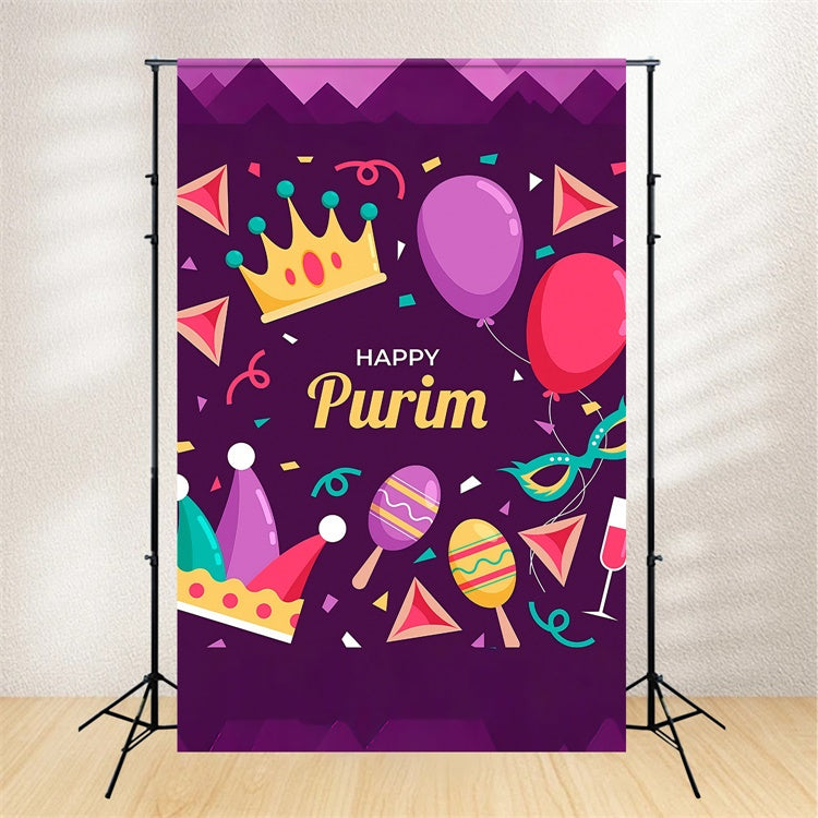 Purim Backdrop Purple Party Decorations Festival Backdrop GTY3-18