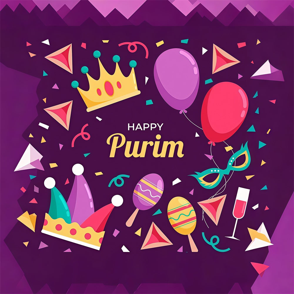 Purim Backdrop Purple Party Decorations Festival Backdrop GTY3-18